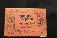 POPPY & POUT POMEGRANATE & PEACH EXFOLIATING LIP SCRUB 0.75 OZ. 100% NATURAL NIB