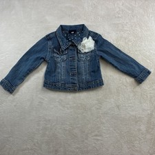 Genuine Kid Oshkosh Girl 4T Denim Jean Jacket White Flower Detail