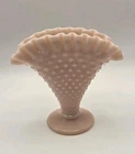 Vintage 1950's Fenton Pink Milk Glass Rose Pastel Hobnail Fan Vase 4" Tall