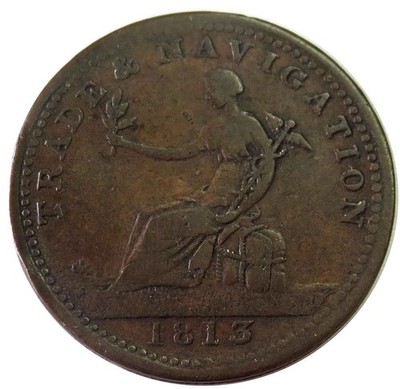 1813 NOVA SCOTIA CANADA 1/2 PENNY TRADE & NAVIGATION ENGRAILED TOKEN NS-19B2