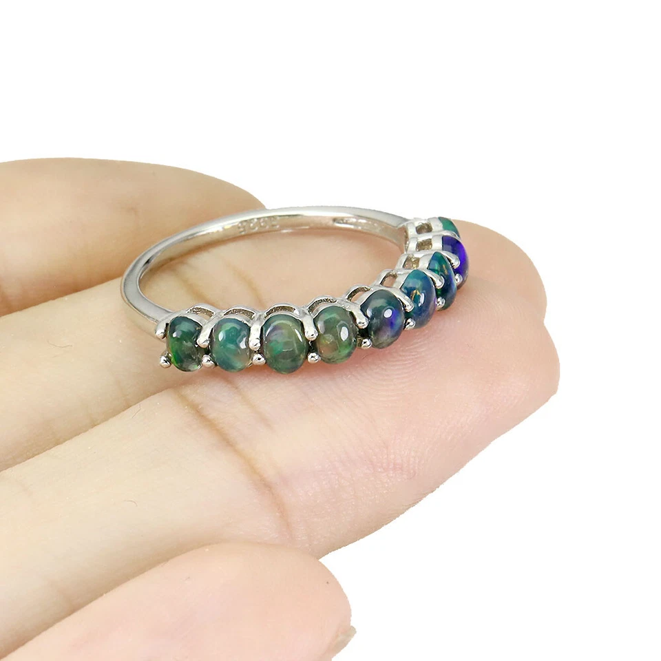 925 Sterling Silver Ring Oval Black Opal Gemstone Jewelry Size 8 - Image 3 of 4