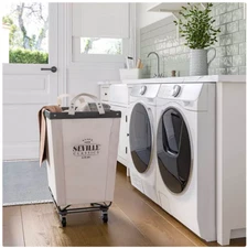 Seville Classics Commercial Heavy-Duty Canvas Rolling Laundry Hamper W/ Locking