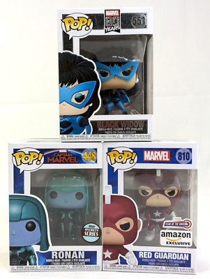 Funko Marvel LOT x 3, Ronan + Red Guardian Exclusive + Black Widow w Protectors