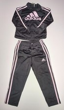 Adidas Kid  s Sweatsuit 2 Piece Black with Pink Stripes Size 4 GREAT Condition