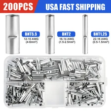 200PCS Copper Bare Wire Splice Terminals Uninsulated Ferrule Crimp Connectors US
