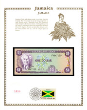 Jamaica 1 Dollar 1982 P-64b UNC with UN FDI FLAG STAMP FV647120