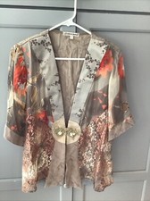 SPENCER ALEXIS Rayon Blend Multicolor Floral Mixed Media Beaded Kimono Jacket L