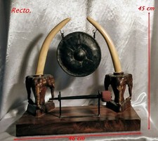 Indochine ou Siam Gong vers 1930-1940  Éléphants en Macassar Sculpté & Bronze 