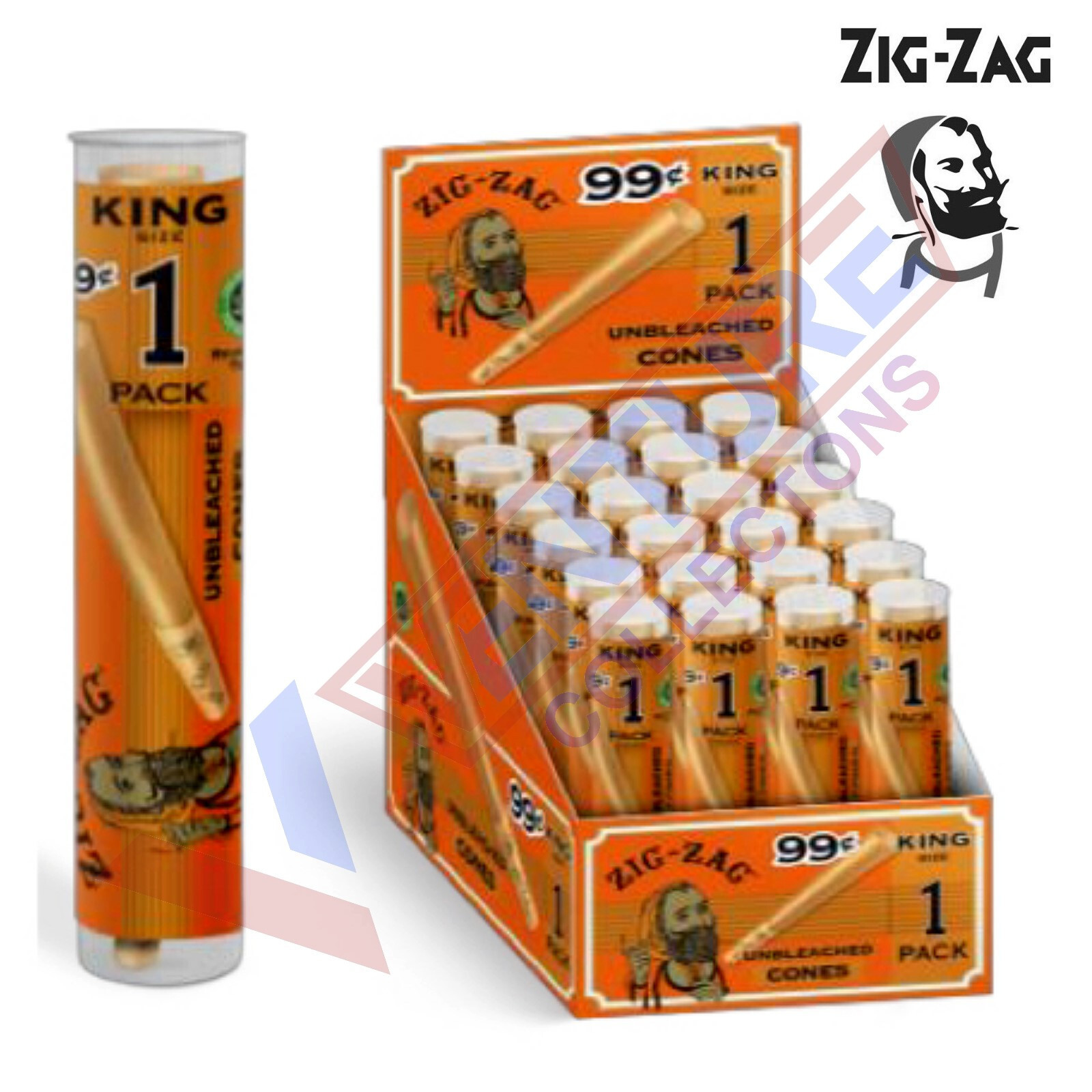 Zig-Zag King Size Unbleached Paper Cones 1PK - Full Box 24 PACKS - FREE SHIP