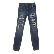 American Eagle Outfitters Hi-Rise Jegging Womens 2 Short Distressed Blue Denim