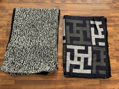 Lot of 2 Scarves Patterned Various Brands: Black-White; Gray-Blue