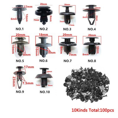 100Pcs Bumper Clips Auto Car Hole Plastic Screw Rivets Fastener Fender Push Pin