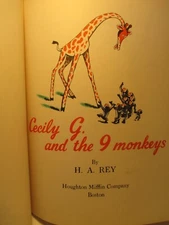 children's picture book CECILY G & THE 9 MONKEYS by H A REY 1942 Houghton Miff