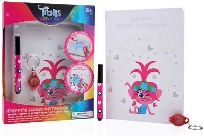 TROLLS World Tour POPPY'S NOTEBOOK Reveal Secret UV Light Invisible Ink Pen