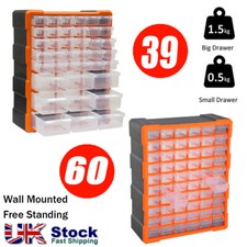 39/60 Multi Drawer Parts Organiser Wall Mount Storage Cabinet Tool Box Clear UK
