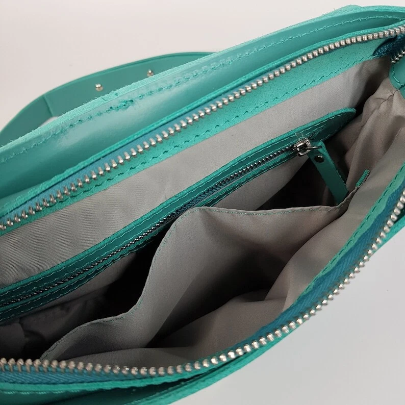 COACH Borsa a mano donna in pelle turchese tracolla teal tracolla messenger borsetta