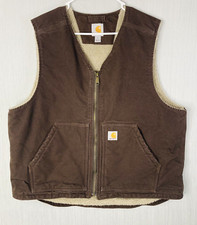 Vintage Carhartt Sherpa Lined Brown Canvas Vest Mens Size L  104394 DKB