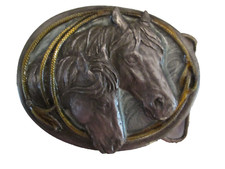 1983 Vtg BELT BUCKLE SISKIYOU BUCKLE CO. WILLIAMS, OREGON 2 Horse Head U-10