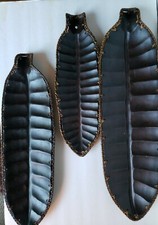 Set of 3 Leaf Shape Wood Trays Handmade in Philippines Brown Black NWOB