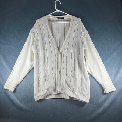 Vintage St Michael Mens Cardigan White Long Sleeve Button Closure Knit Size 42