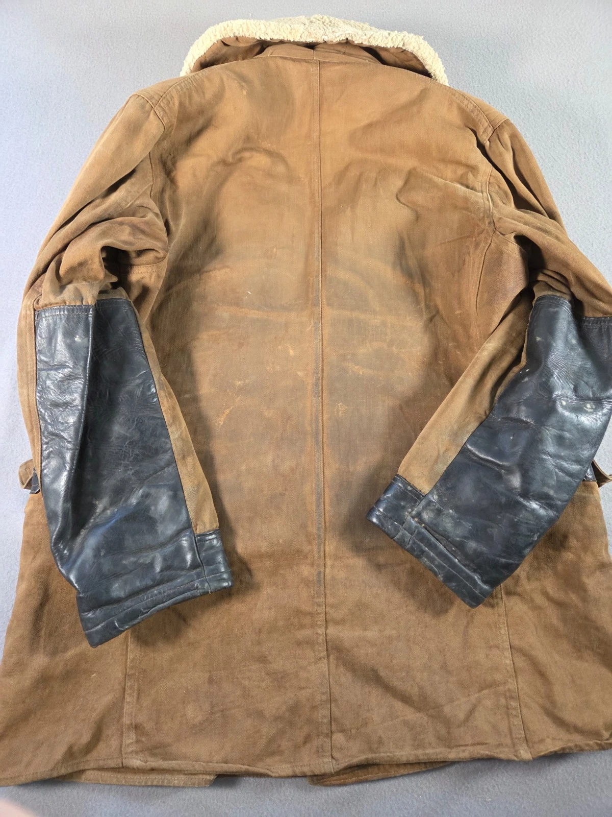 Vintage Barnstormer Coat Mens Large Brown Moleskin Shearling Lined Leather Trim - product detail image 11