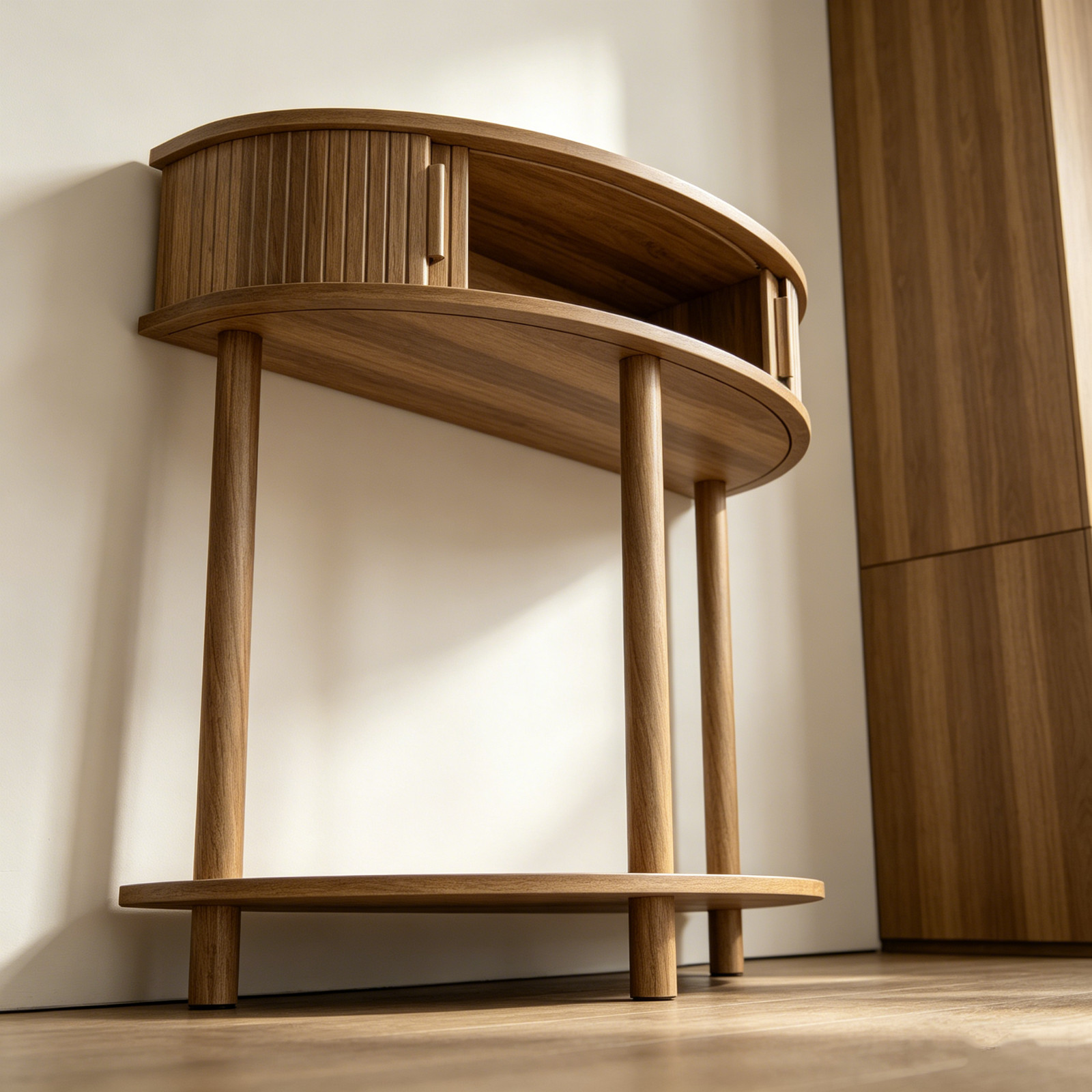 Half-Moon Console Table with Grooved Doors Modern Farmhouse Entryway Sofa Table