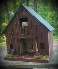 Barn, Horse Barn, Lighted House,  Primitive Birdhouse, Rustic Barn , Red Barn