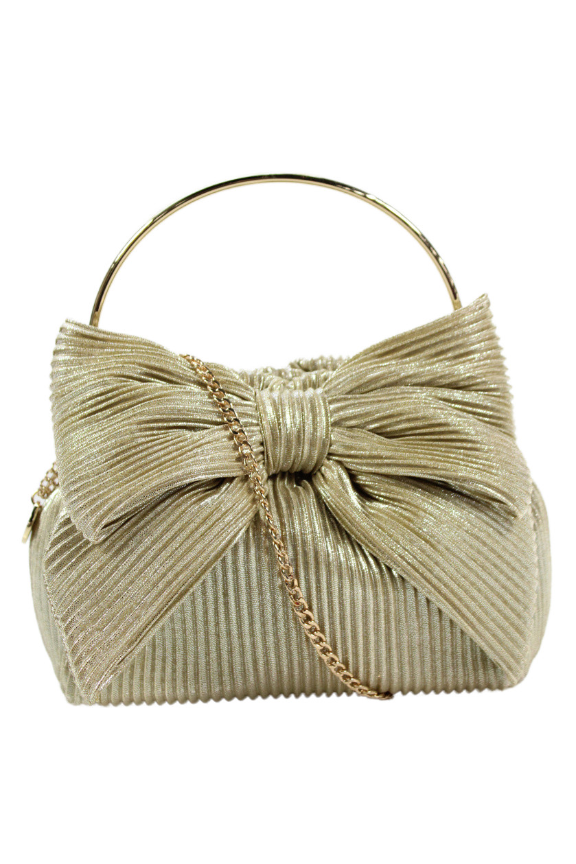 Olga Berg Womens Pleated Bow Front Crossbody Shoulder Handbag BeigeFree Shipping in US $100+ Orders | $6.95 Orders Below