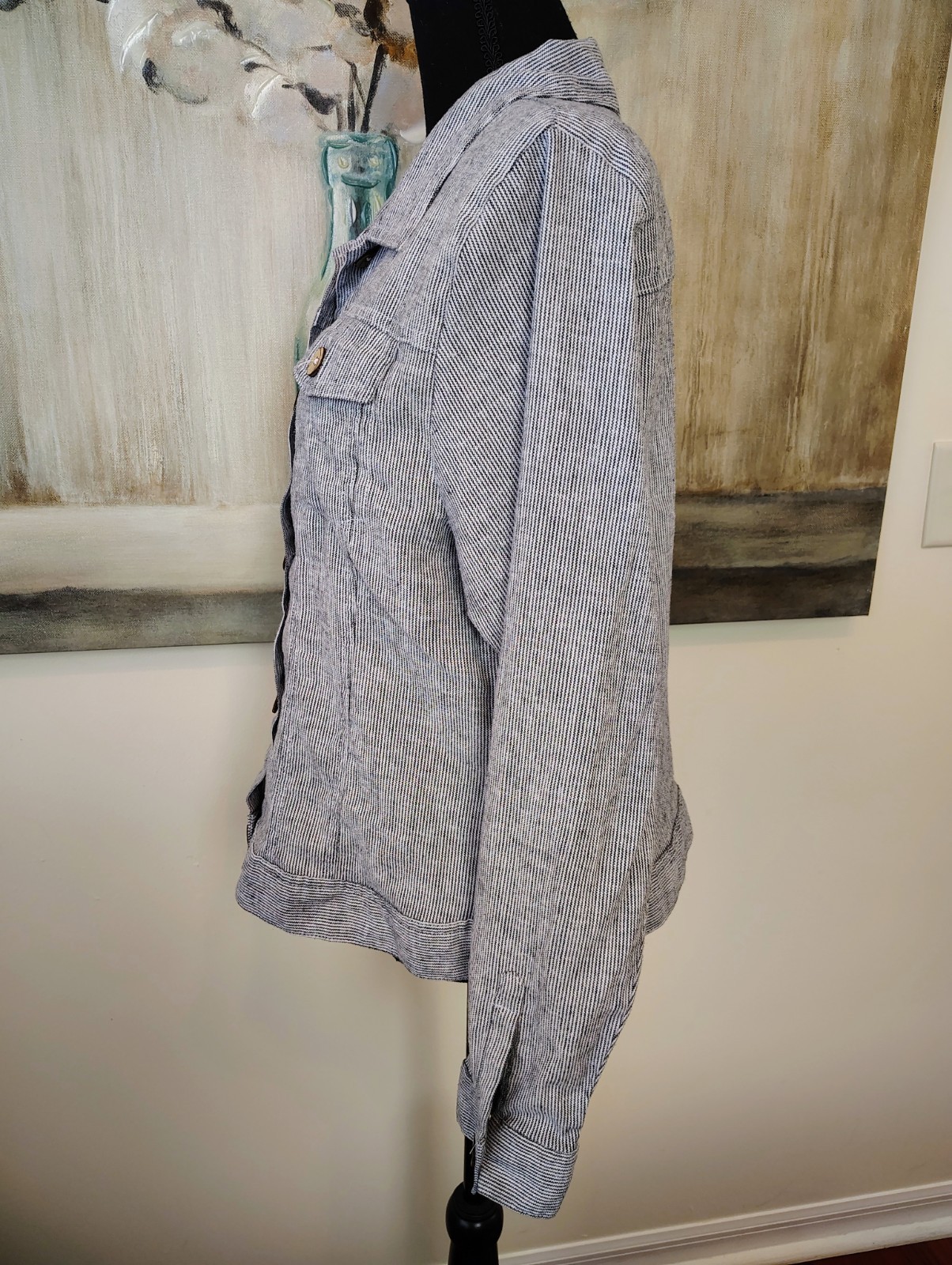 DASH Button Tracker Jacket long sleeve Striped Li… - image 3