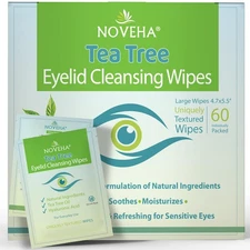 60PC Tea Tree Oil Eyelid & Lash Wipes | Hyaluronic Acid, Green Tea, Chamomi
