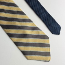 Tommy Hilfiger Mens Silk Necktie Gold Navy Blue Striped Classic USA Made