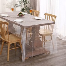  Pearl Table Cloth Valentine's Day Decor Tulle Fabric 86" x 55" (Oblong) White
