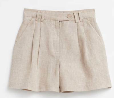 & Other Stories Los Angeles Atelier Beige Pleated Linen Shorts 5'' High Rise 12