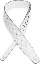 Leathers 2.5" Garment Leather Guitar Strap Tufted Design; White and Silver MG26