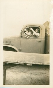 1940s WWII US Army soldier's Hawaii  Photo GI, truck & mascot Dog