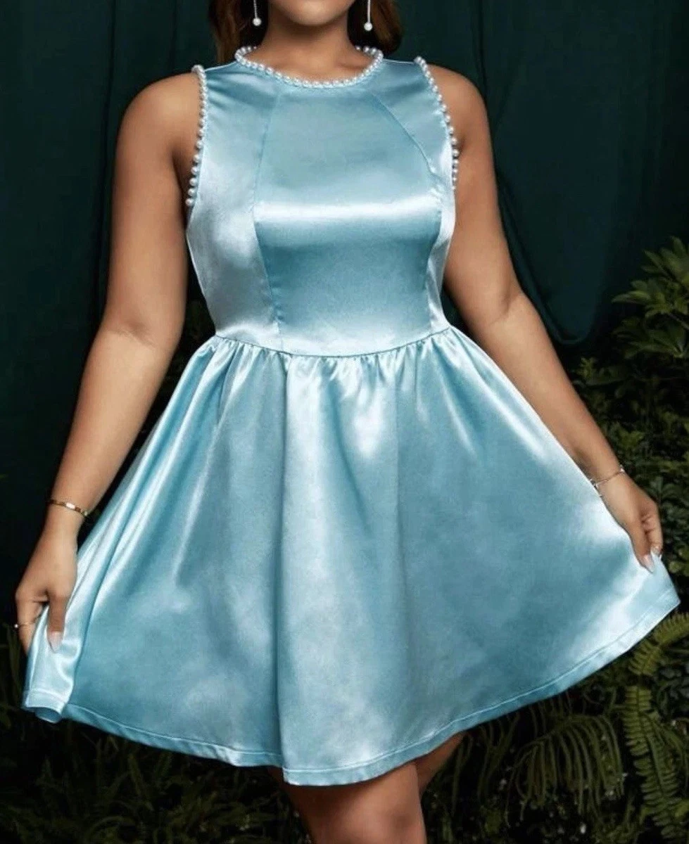 short satin dress plus size Plus-Size Short Satin Semi-Formal Dress with Beads Red / 22W