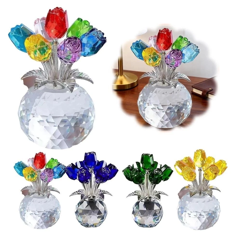 Crystal Colorful Rose Flower Collectible Figurine Glass Flower Vase Floral Décor
Opens in a new wind