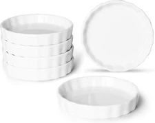 -Porcelain Round Baking Dish for Cream Brulee Plates, Dips, Set of 6, White