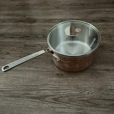 Mauviel 1830 Copper Saucepan With Glass Lid Stainless Steel Handle 7” Diameter