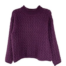 Vintage purple mohair basket weave mock neck sweater oversized small
