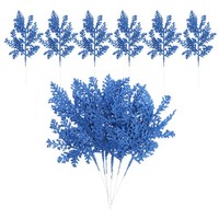 24 StüCk Glitzernde KüNstliche Kiefernnadeln,Glitzernde KiefernstäMme,Marineblau
