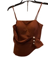 XS Asymmetrical Double Layer Cropped Bustier Faux Pearl Button Detail Side Sash