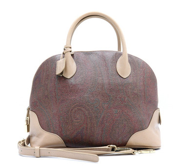 Etro 1E461 Paisley Canvas Leather Tote Shoulder Bag Red Used