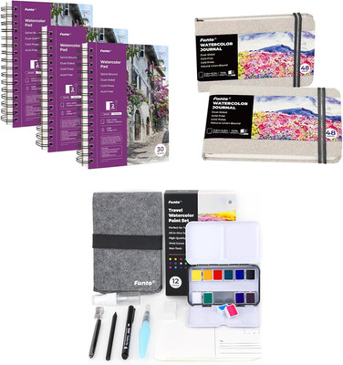 Complete Watercolor Art Kit: 3 Pads, 2 Journals, 12 Colors & More!