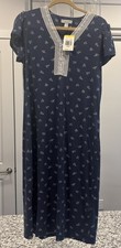 Miss Elaine Micro Velvet Night Gown Sz Medium - Navy Floral - New