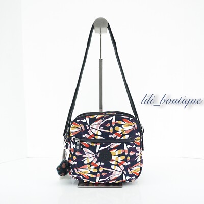 NWT Kipling HB6468 Keefe Shoulder Crossbody Bag Double Zip Nylon Retro Floral 94