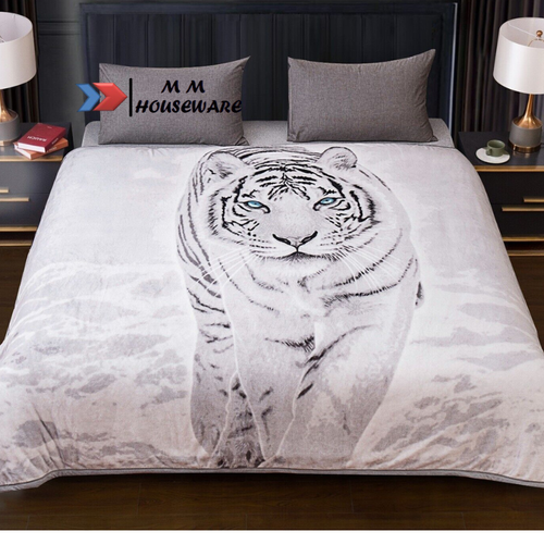 3D ANIMAL PRINT WHITE TIGER MINK THROW BLANKET WARM DOUBLE SIZE FAUX
