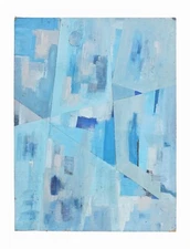 Blue Abstract Acrylic Painting Mid Century Abstraction Expressioist Vintage