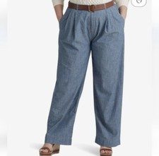 RALPH LAUREN Blue Wash Chambray Pleated Wide Leg Pants Size 18 MSRP 145 SALE 