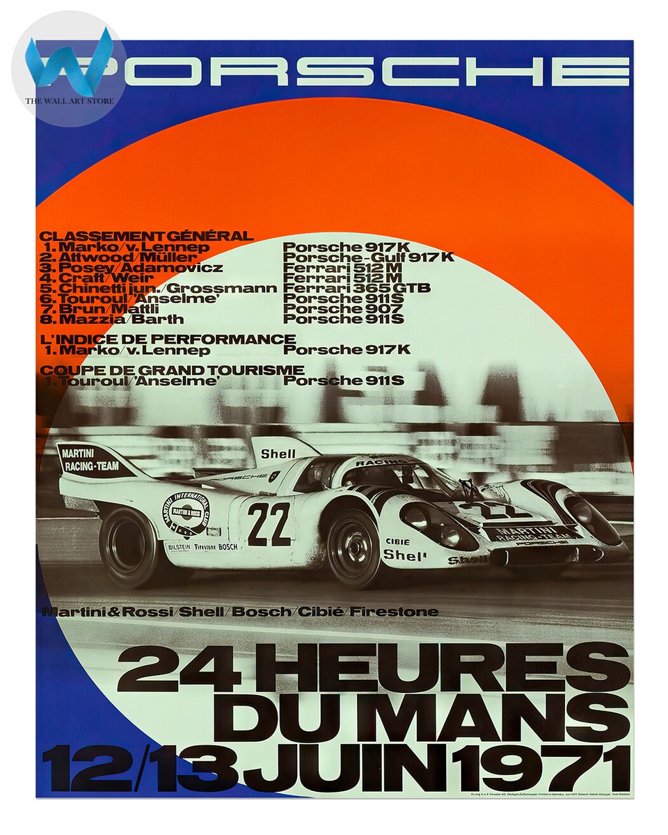 1971 Le Mans 24 Hours Porsche Poster - Racing Wall Art - 12X16